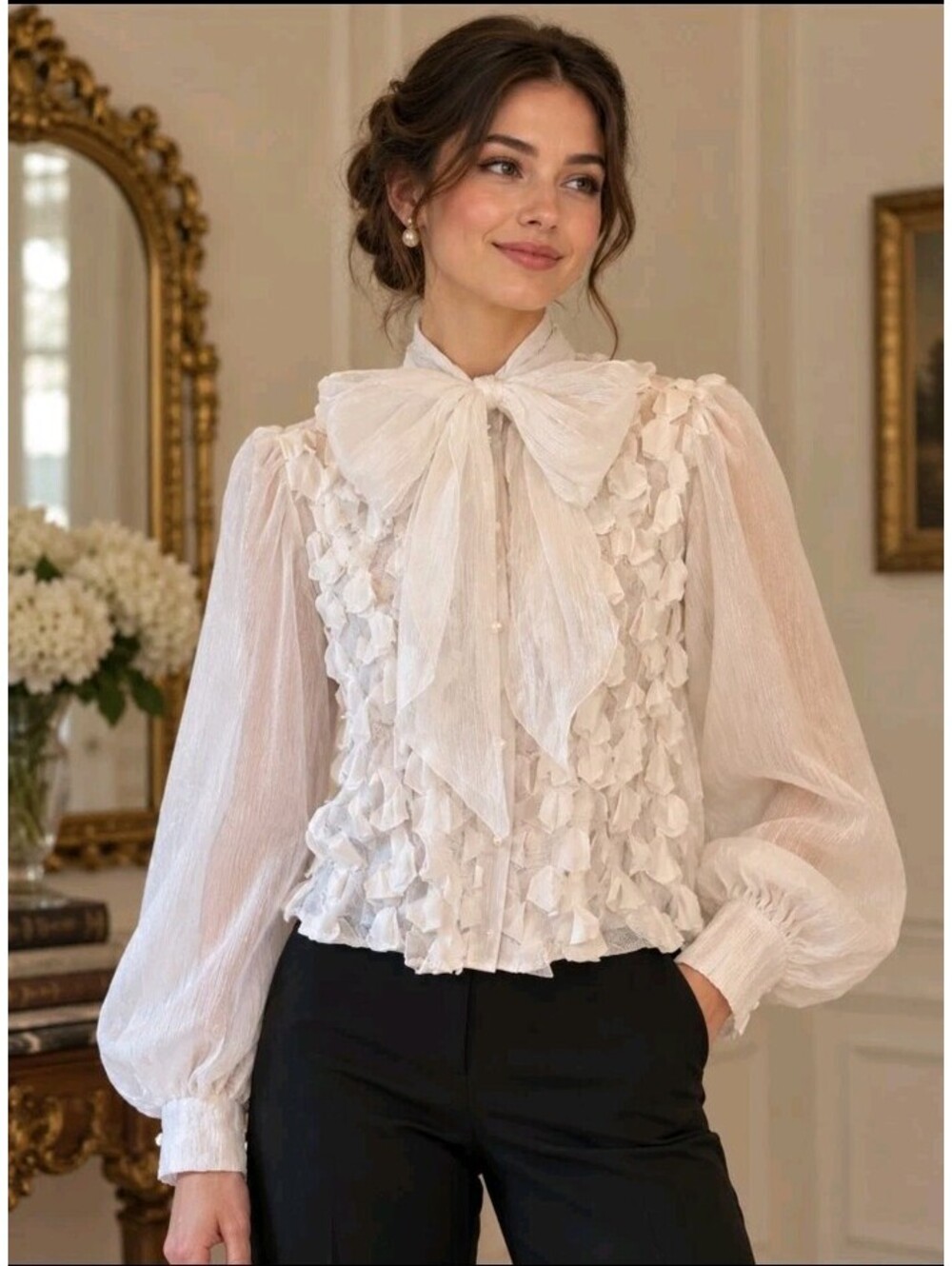 N By Nancy Women's Size S Victorian Style White Ruffles Top Blouse #CC
